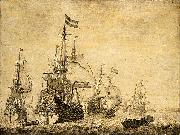 Willem Van de Velde The Younger Seascape with Dutch men-of-war.